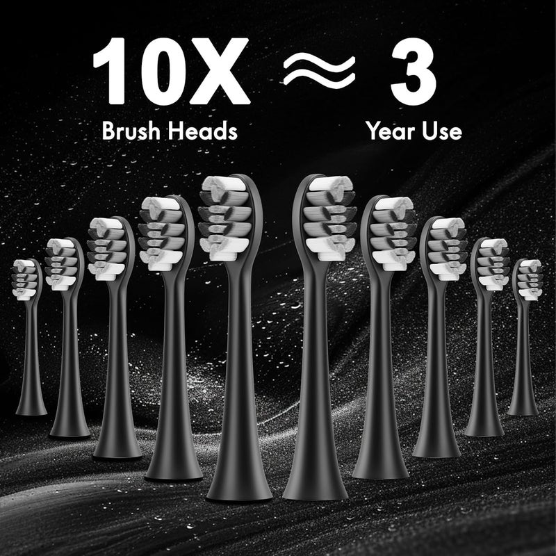 Kuicur Diamond Style - Sonic Electric Toothbrush for Adults and Kids, Comes with 10 Brush Heads & Travel Case, 5 Modes with 2 Minutes Built in Smart Timer, One Charge for 90 Days, 42,000 VPM Motor (Black) - Image 4